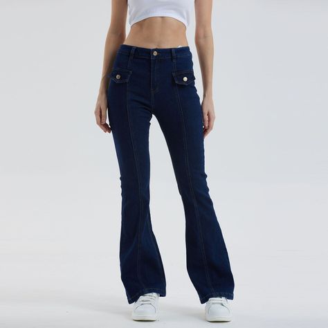Jeans Mujer Flare Bolsillo Azul Oscuro Fashion´s Park-0
