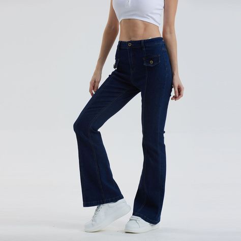 Jeans Mujer Flare Bolsillo Azul Oscuro Fashion´s Park-1