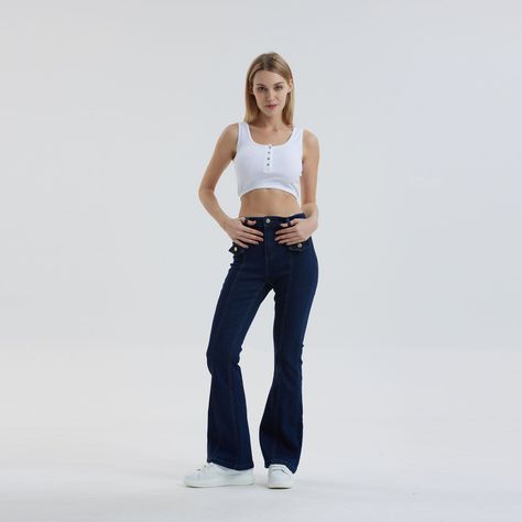 Jeans Mujer Flare Bolsillo Azul Oscuro Fashion´s Park-3