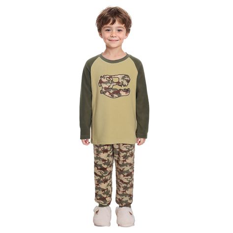 Pijama Niño Polar Dinosaurio Verde Militar Fashion´s Park-0
