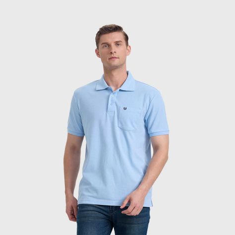 Polera Hombre Básica Pique Lisa Celeste Fashion's Park-1