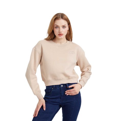 Polerón Mujer Cropped Bordado Beige-0