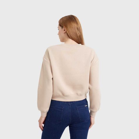 Polerón Mujer Cropped Bordado Beige-2