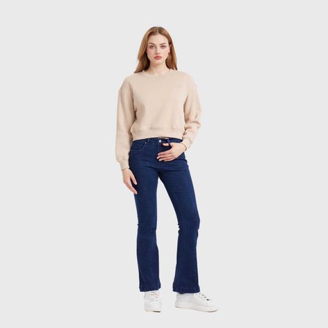 Polerón Mujer Cropped Bordado Beige-3