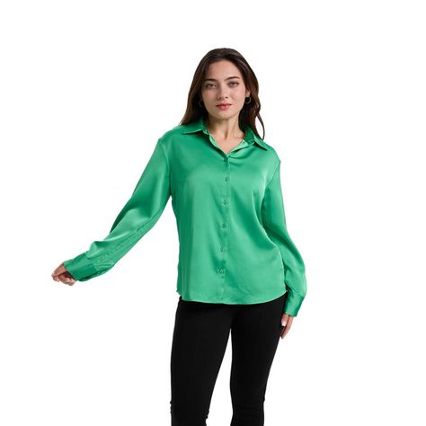 Blusa Mujer Satinada Abotonada Verde-0