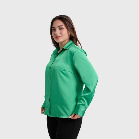 Blusa Mujer Satinada Abotonada Verde-1