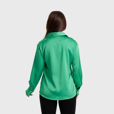 Blusa Mujer Satinada Abotonada Verde-2