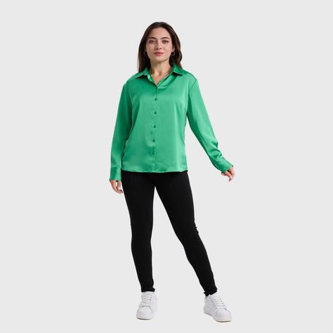 Blusa Mujer Satinada Abotonada Verde-3