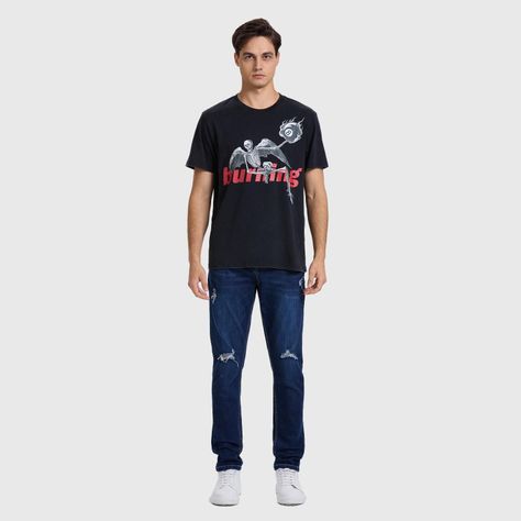 Polera Hombre Acid Wash Print Negro-3