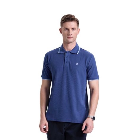 Polera Hombre Piqué Básica Lisa Azul Fashions Park-0