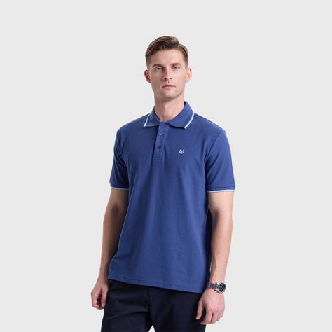 Polera Hombre Piqué Básica Lisa Azul Fashions Park-1
