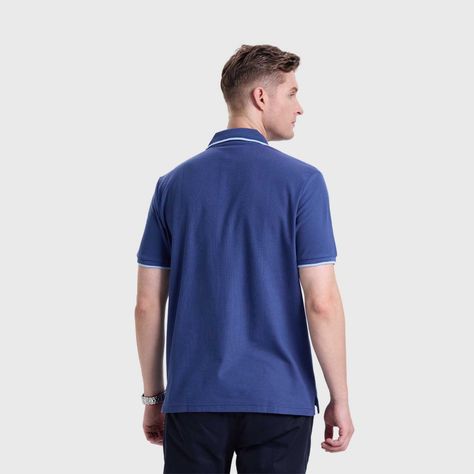 Polera Hombre Piqué Básica Lisa Azul Fashions Park-2