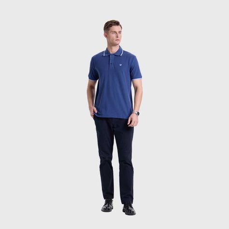 Polera Hombre Piqué Básica Lisa Azul Fashions Park-3