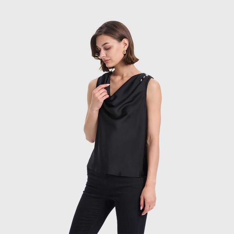 Blusa Mujer Drapeado Satinada Negro Fashion's Park-1