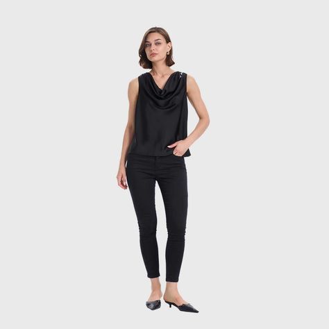 Blusa Mujer Drapeado Satinada Negro Fashion's Park-3