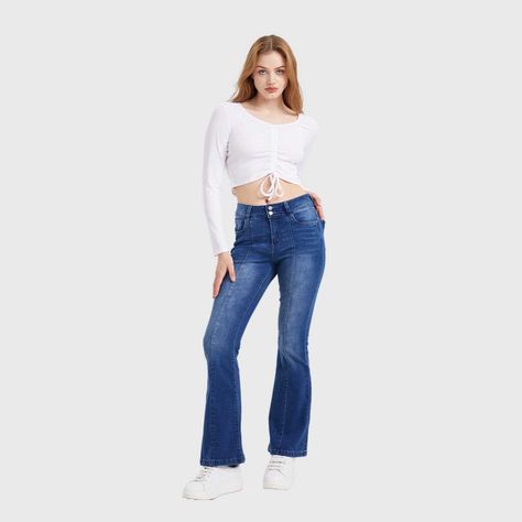 Jeans Mujer Flare Linea Azul Oscuro-3