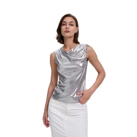 Polera Mujer Con Drapeado Brillante Plateado Fashion's Park-0