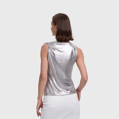Polera Mujer Con Drapeado Brillante Plateado Fashion's Park-2
