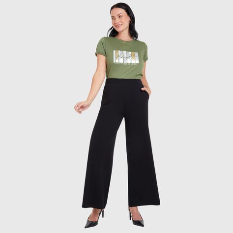 Pantalón Palazzo Pretina Elastica Negro Mujer-3