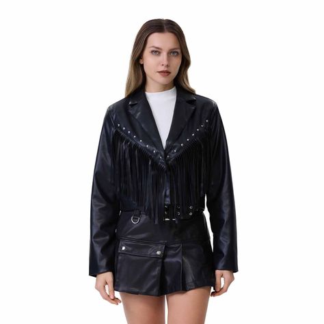 Chaqueta Mujer Pu Flecos Negro-0