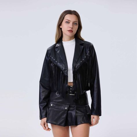 Chaqueta Mujer Pu Flecos Negro-1