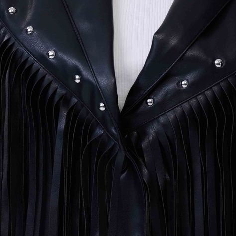 Chaqueta Mujer Pu Flecos Negro-3