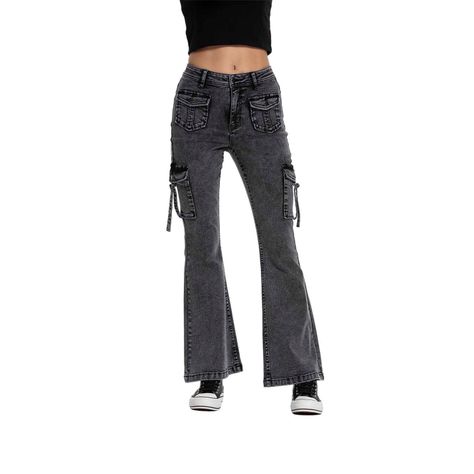 Jeans Mujer Flare Cargo Gris Fashion's Park-0