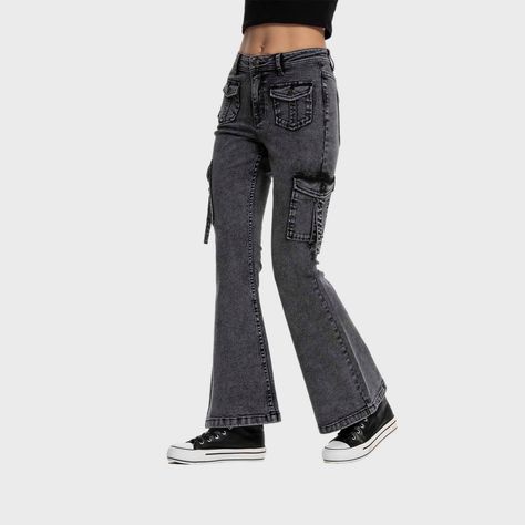 Jeans Mujer Flare Cargo Gris Fashion's Park-1