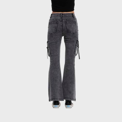 Jeans Mujer Flare Cargo Gris Fashion's Park-2