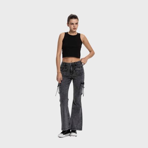 Jeans Mujer Flare Cargo Gris Fashion's Park-3