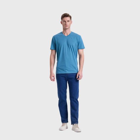 Polera Hombre Cuello V Básica Petroleo Fashion's Park-3