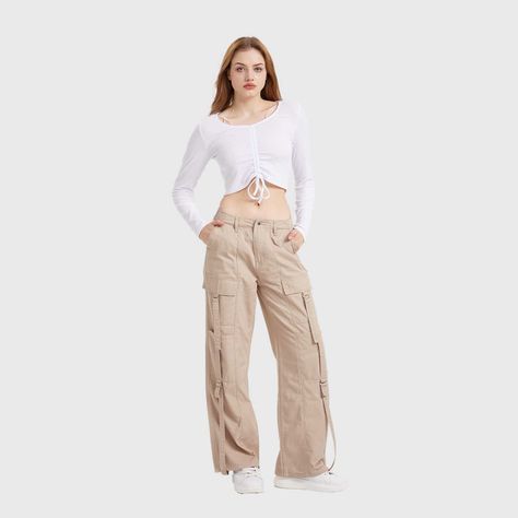 Jeans Mujer Cargo Recto Beige Fashion's Park-3