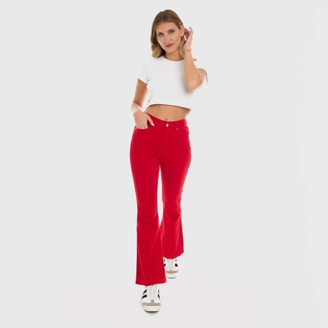 Jeans Mujer Flare Color Terracota Fashion's Park-3