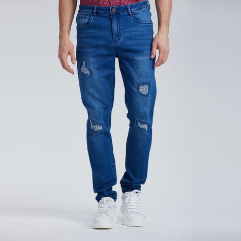 Jeans Skinny Rotura Azul Oscuro Hombre-0