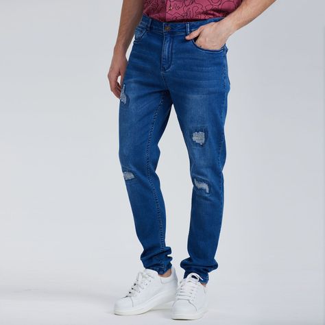 Jeans Skinny Rotura Azul Oscuro Hombre-1