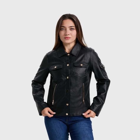 Chaqueta Mujer Pu Abotonado Negro-1