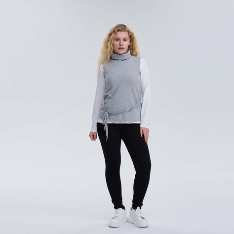 Sweater Mujer Con Amarra Gris Melange-3