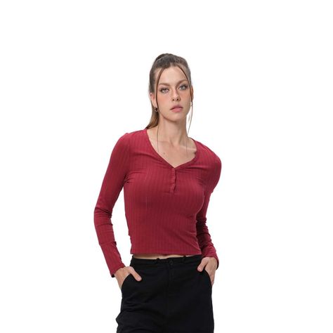 Polera Mujer Abotonada Burdeo Fashion's Park-0