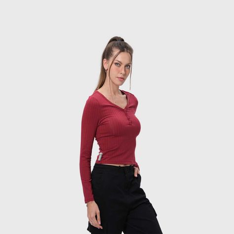 Polera Mujer Abotonada Burdeo Fashion's Park-1