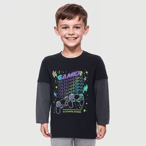 Polera Niño Básica Doble Manga Negro-0