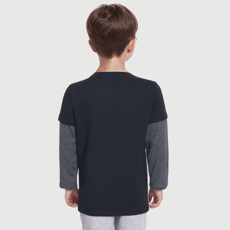 Polera Niño Básica Doble Manga Negro-1