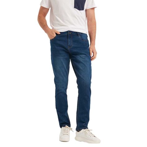 Jeans Hombre Slim Con Polar Azul Oscuro-0