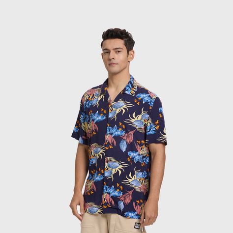 Camisa Hombre Full Print Tropical Azul Fashion's Park-1