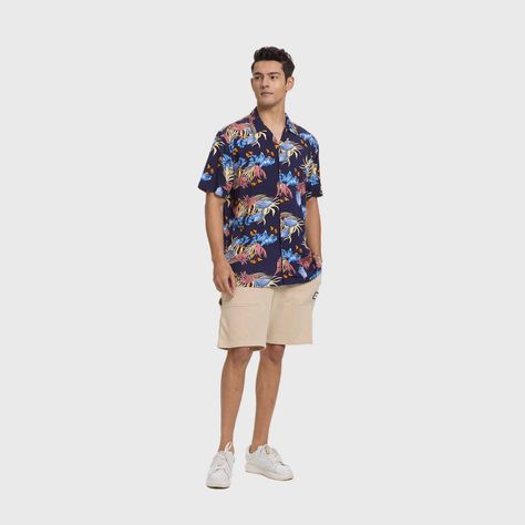 Camisa Hombre Full Print Tropical Azul Fashion's Park-3
