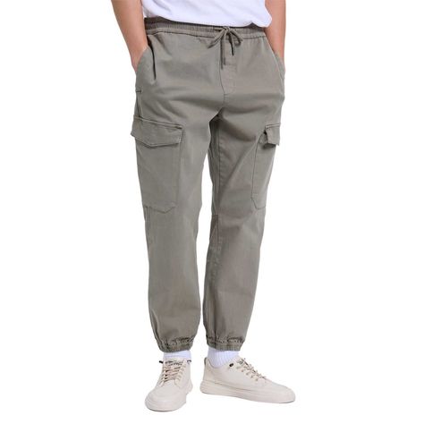 Pantalón Hombre Cargo Gabardina Verde Militar-0