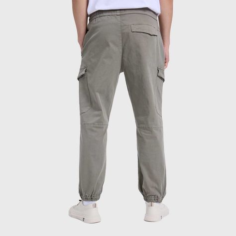 Pantalón Hombre Cargo Gabardina Verde Militar-2