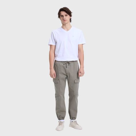 Pantalón Hombre Cargo Gabardina Verde Militar-3