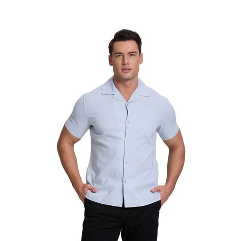 Camisa Hombre Lino Con Bolsillo Celeste Fashion's Park-0