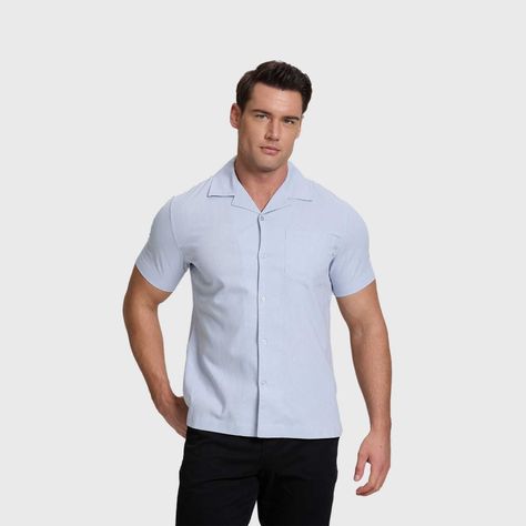 Camisa Hombre Lino Con Bolsillo Celeste Fashion's Park-1
