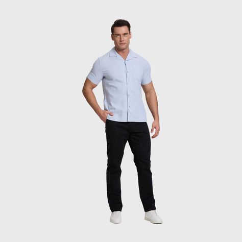 Camisa Hombre Lino Con Bolsillo Celeste Fashion's Park-3